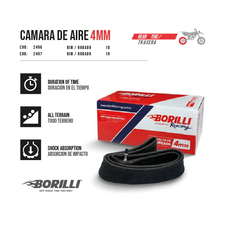 CAMARA 19 TRASERA REFORZADA 4 mm. VALVULA VULCANIZADA