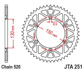 CORONA JT ALU YZ/WR 250/450 99/23 50D ALUMINIO NEGRA
