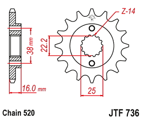PI�ON JT DUCATI MONSTER 400/600/620/696/750/800/900 SCRAMBLER 800  STRADA 851