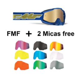 FMF POWERBOMB Goggle Rocket Navy Gold Mirror True Gold + 2 Micas Surtida Free