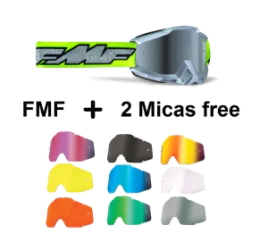 FMF POWERBOMB Goggle Rocket Silver Lime Mirror Silver + 2 Micas Surtida Free
