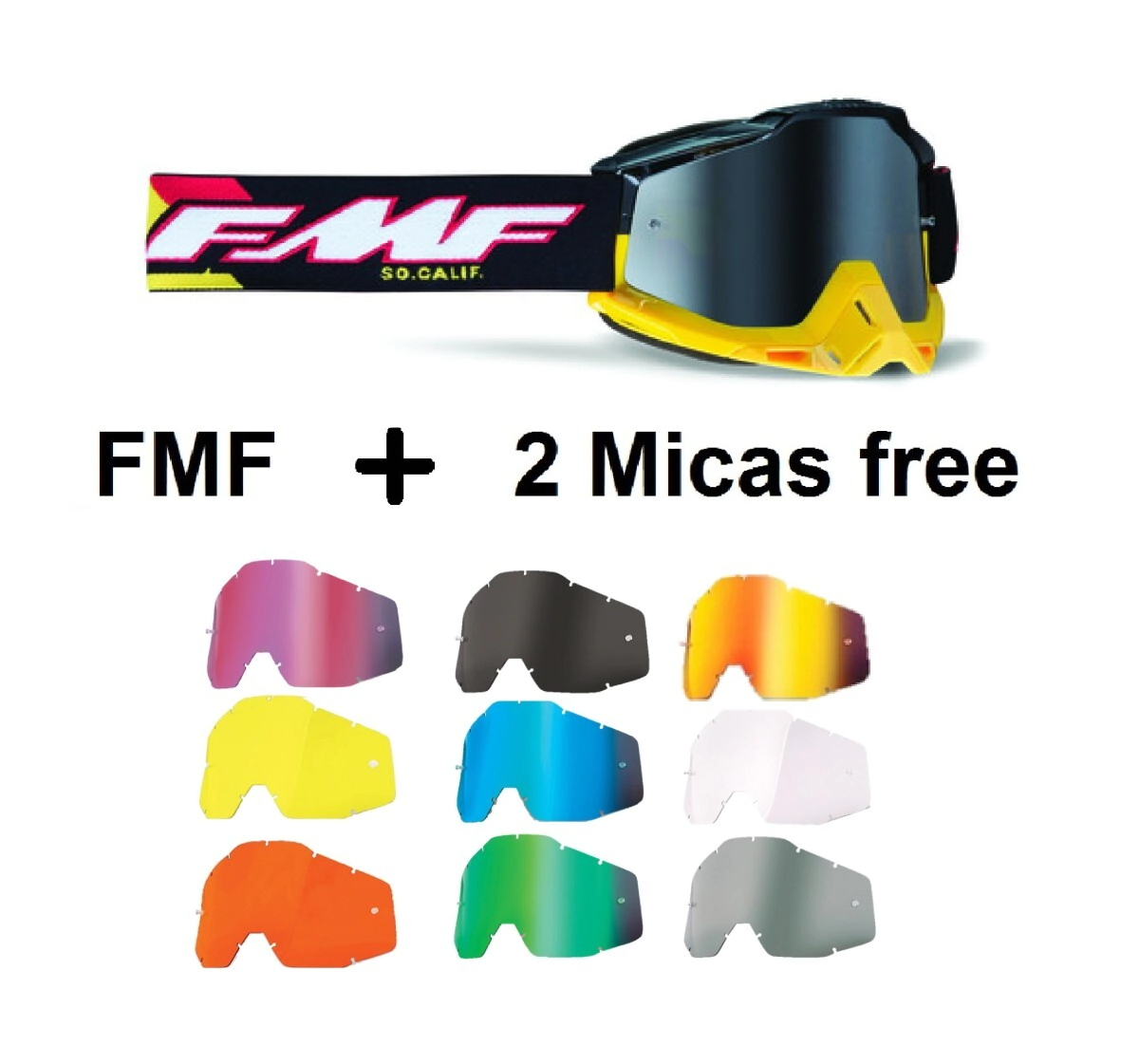 FMF POWERBOMB Goggle Speedway Mirror Silver + 2 Micas Surtida Free