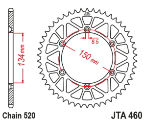CORONA JT ALU KX 125/250 99/05 KLX 650 93/96 49D ALUMINIO NEGRA