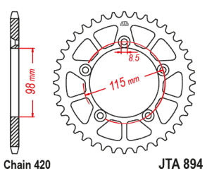 CORONA JT ALU MC/TC/SX 65 17/23 KTM HUSQ GAS GAS 48D ALUMINIO NEGRA