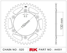 CORONA RK ALU YZ/WR 250/450 99/23 50D ALUMINIO NEGRA