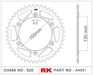 CORONA RK ALU YZ/WR 250/450 99/23 50D ALUMINIO NEGRA