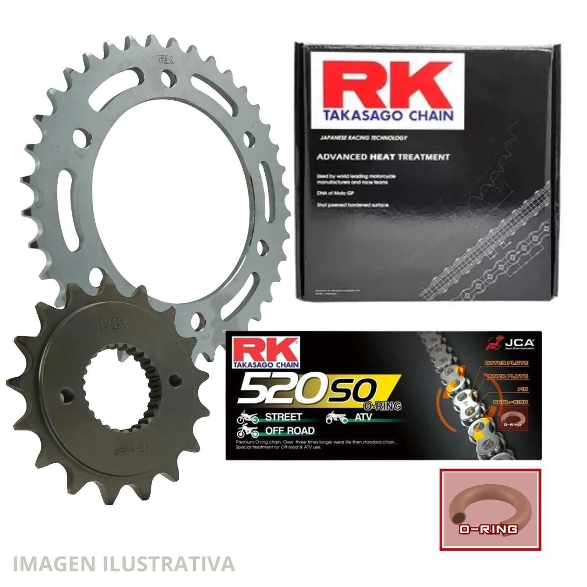 KIT TRANSMISION RK METEOR/HUNTER/CLASSIC/BULLET - 17/38/520SOx102 REMACHE