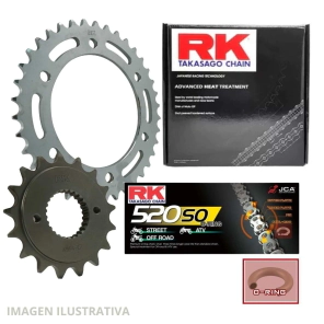 KIT TRANSMISION RK METEOR/HUNTER/CLASSIC/BULLET - 17/38/520SOx102 REMACHE