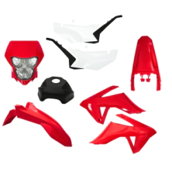 KIT PLASTICOS ADVENTURE P/TORNADO 250 ROJO Y BLANCO C/ FARO Y CALCOMANIAS AMX SIMIL TORNADO 300