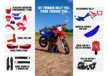 KIT PLASTICOS RALLY P/TORNADO 250 (SIMIL XR 300) C/ FARO, PORTANUMERO, PROTECCIONES Y CALCOMANIAS AM