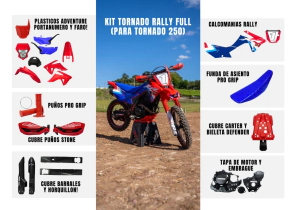 KIT PLASTICOS RALLY P/TORNADO 250 (SIMIL XR 300) C/ FARO, PORTANUMERO, PROTECCIONES Y CALCOMANIAS AM