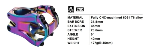 STEM BICICLETA PRO TEAM - 31,8 - 45MM - CNC ALUMINIO CHROMATIC