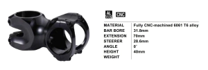 STEM BICICLETA PRO TEAM - 31,8 - 70MM - CNC ALUMINIO BLACK
