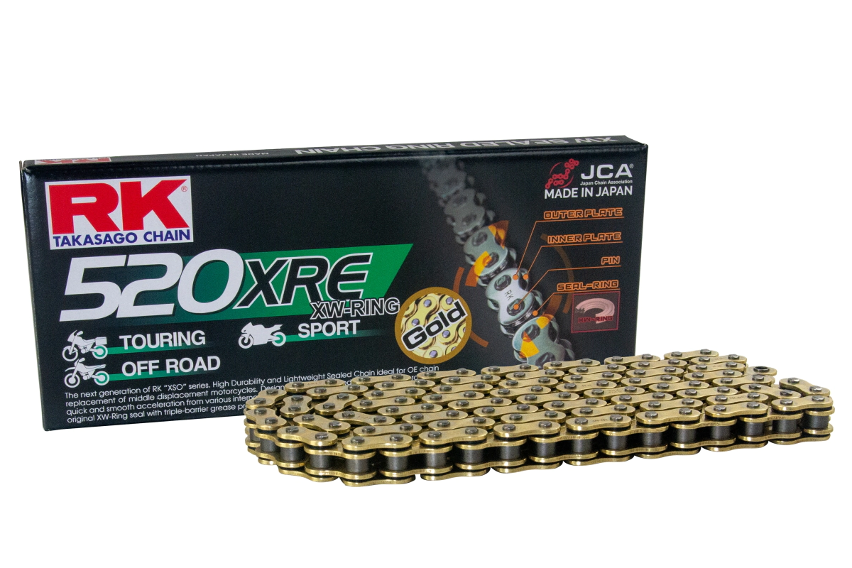 CADENA RK 520XREx112 (XSO PRO) TOURING XW RING OFF ROAD Y SPORT DORADA CLIP