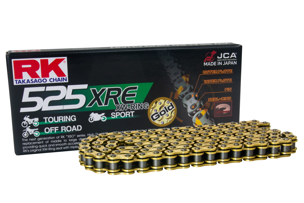 CADENA RK 525XREx120 (XSO PRO) TOURING XW RING OFF ROAD Y SPORT DORADA REMACHE
