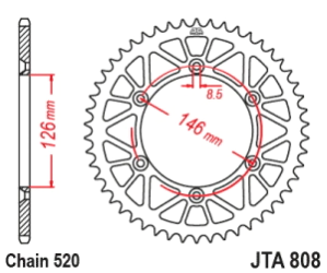 CORONA JT ALU RM/DR 125/250 85/05 RMZ 250/450 01/24 49D ALUMINIO NEGRO
