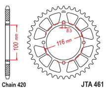 CORONA JT ALU KX80 98-99 KX85 01/25 50D ALUMINIO NEGRA