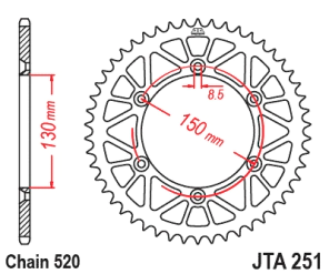 CORONA JT ALU YZ/WR 250 10/26 YZ 450 26 51D ALUMINIO NEGRA