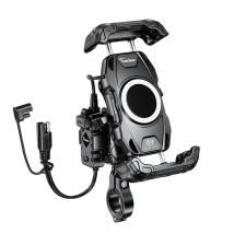 SOPORTE CELULAR FAST CHARGE ANTIVIBRACION CARGA INALAMBRICA + USB-C ANTIRROBO KEWIG