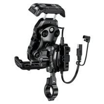 SOPORTE CELULAR FAST CHARGE ANTIVIBRACION CARGA INALAMBRICA + USB-C ANTIRROBO KEWIG